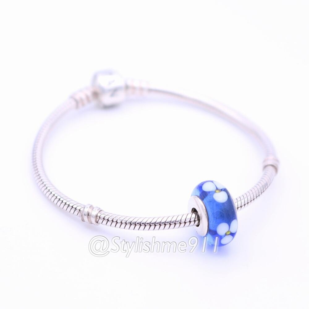 Authentic PANDORA Retired Blue Murano Glass Flowers Bead - 790609 - Picture 5 of 10